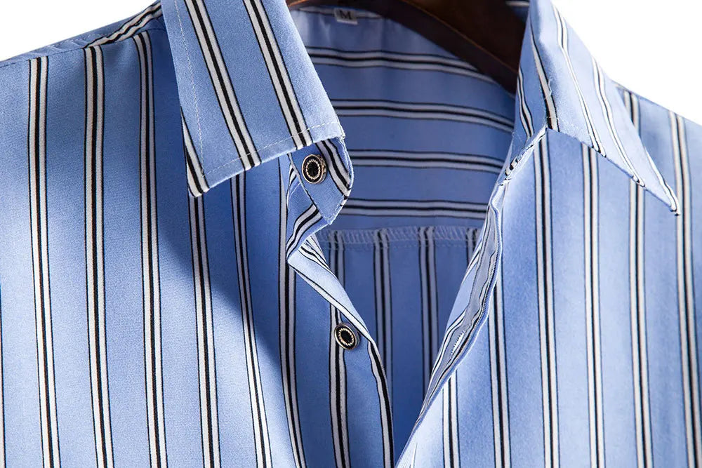 Men Blue Striped Shirt