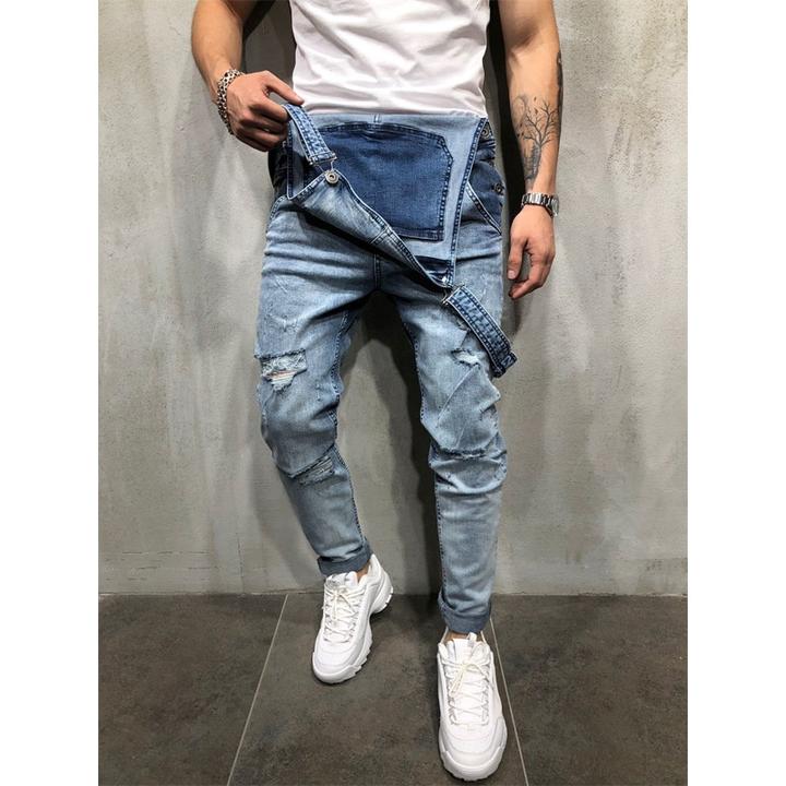 Ripped Denim Jumpsuit Jeans for Men. Blue & Black color CIRCUS STORE