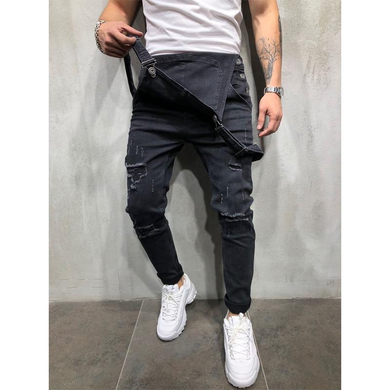 Ripped Denim Jumpsuit Jeans for Men. Blue & Black color CIRCUS STORE