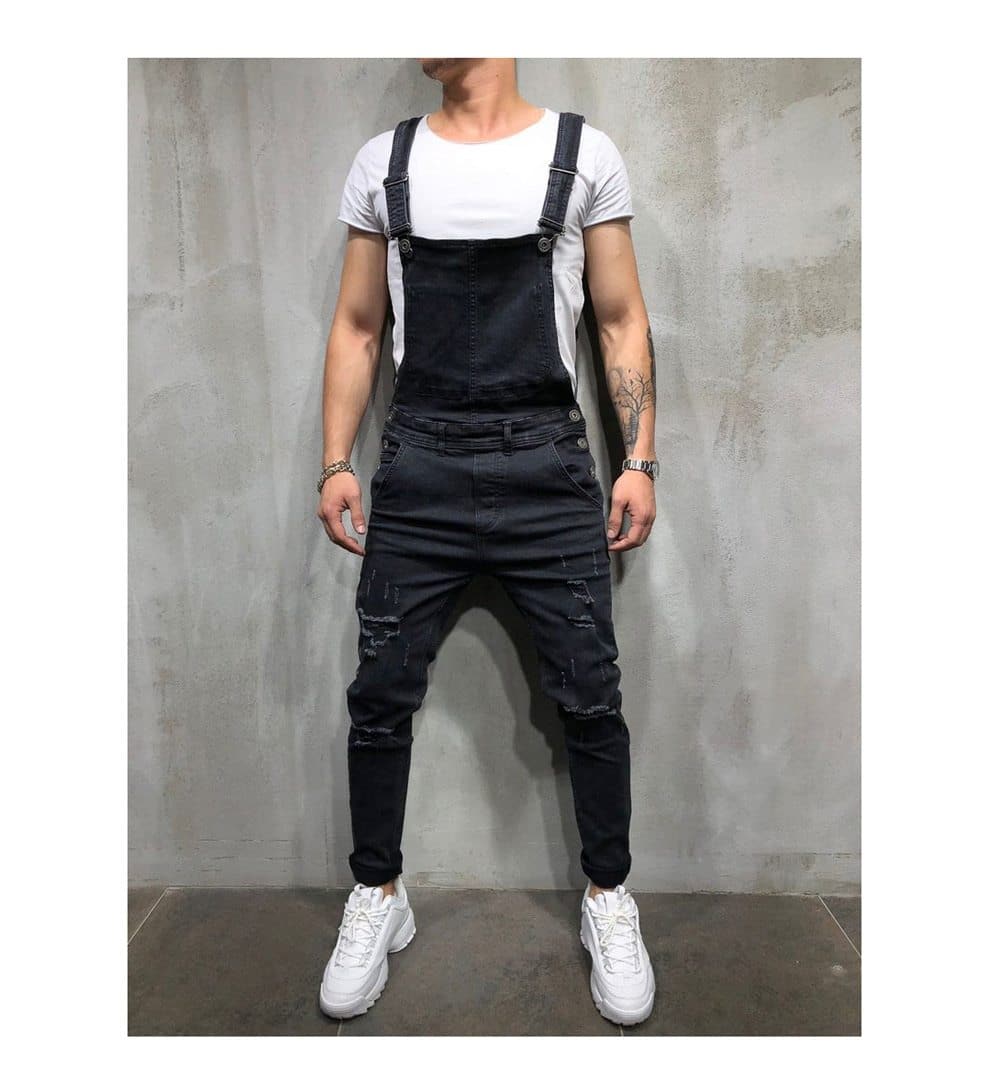Ripped Denim Jumpsuit Jeans for Men. Blue & Black color CIRCUS STORE