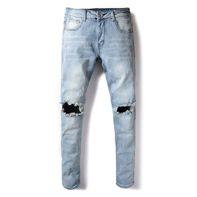 Ripped jeans, light blue color, slim fit