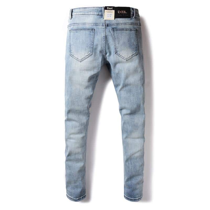 Ripped jeans, light blue color, slim fit