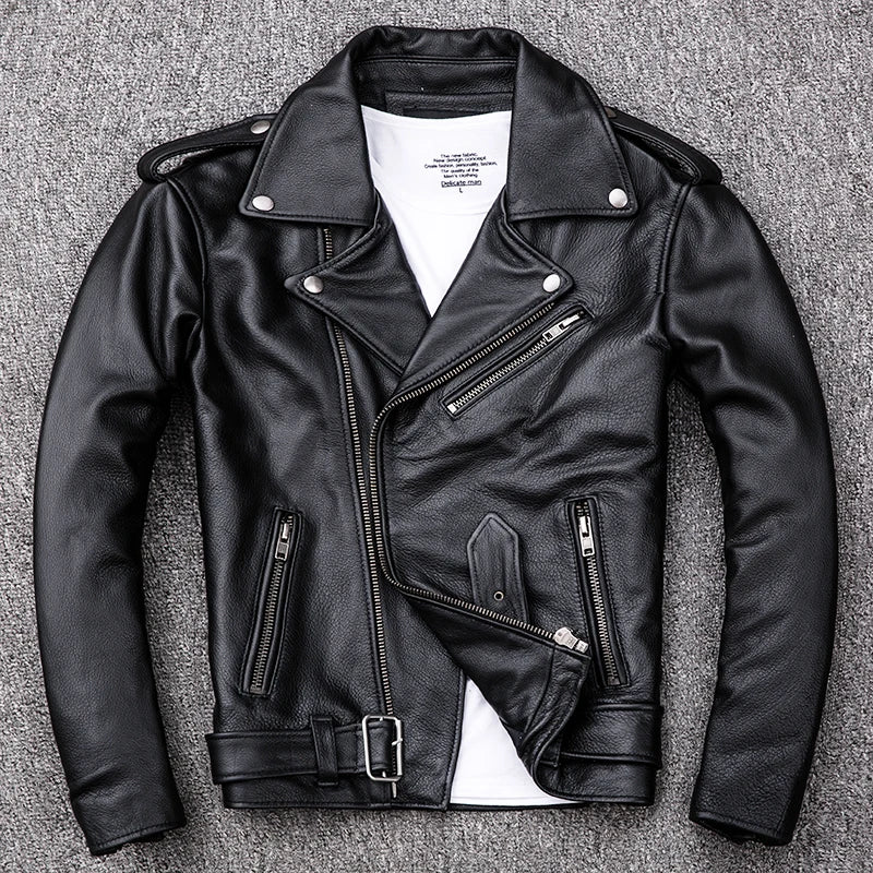 Spring Classical Motorcycle Oblique Zipper Jackets Men Leather