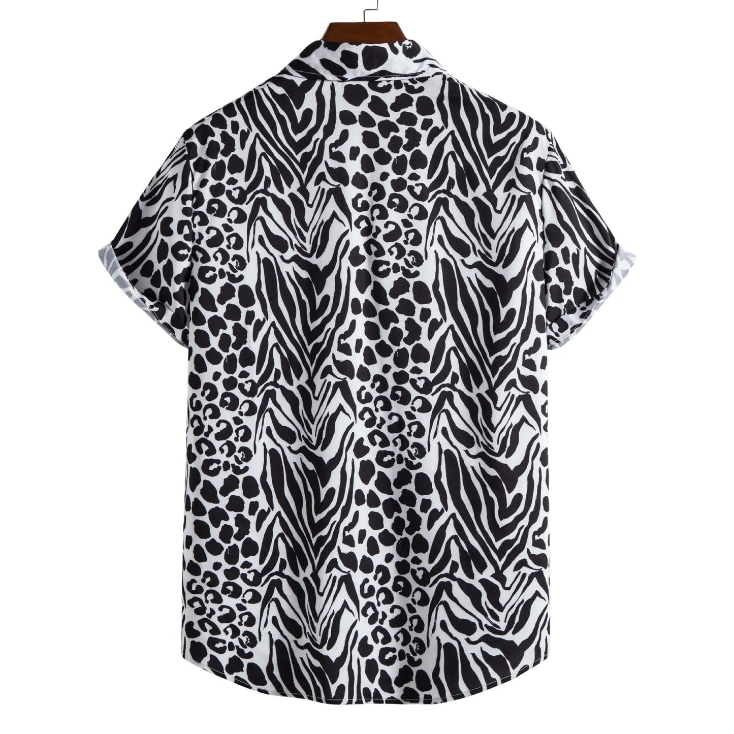 Men Vintage Short Sleeve Shirt Leopard