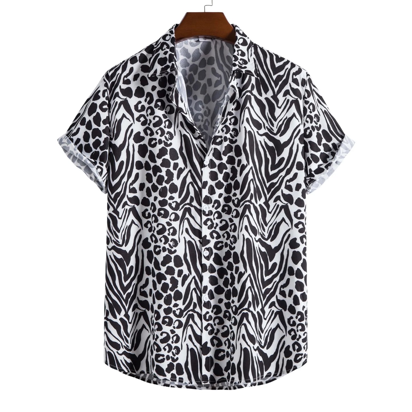 Men Vintage Short Sleeve Shirt Leopard