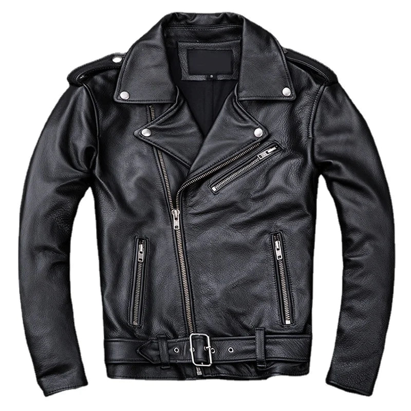 Spring Classical Motorcycle Oblique Zipper Jackets Men Leather