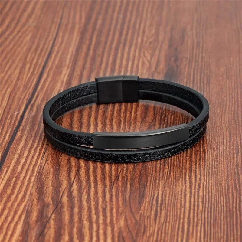 Black Leather Bracelet for Men