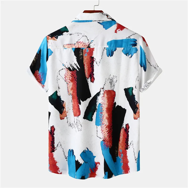 Mens White Splash Ink Print Hawaiian Shirt