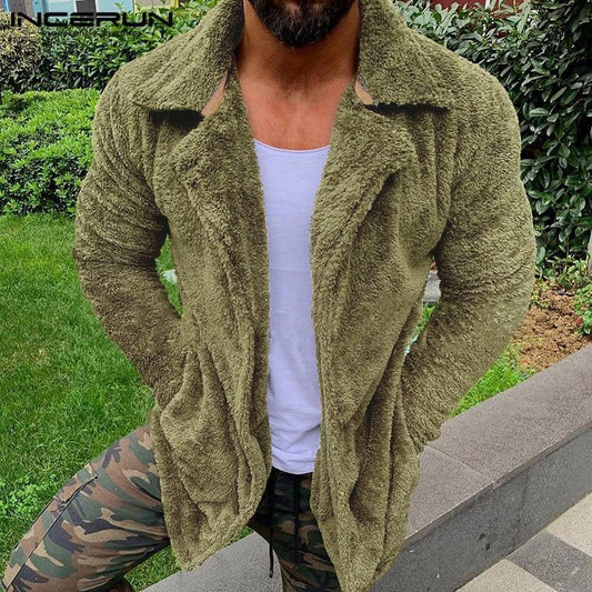 Men Plush comfortable long sleeve coat (Black, Green, Light Grey) 